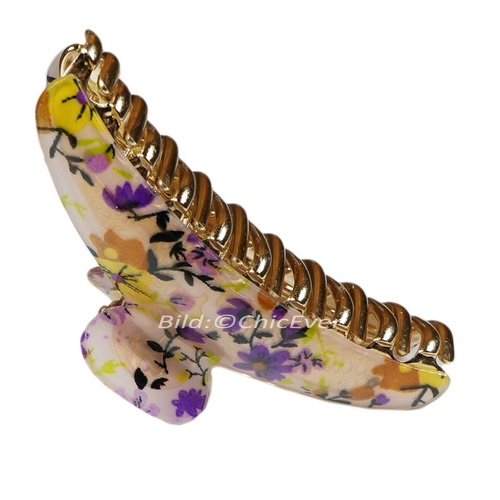 Haargreifer L Blumen Haarkneifer Wellenreiter Haarspange weiss lila gold 5211a